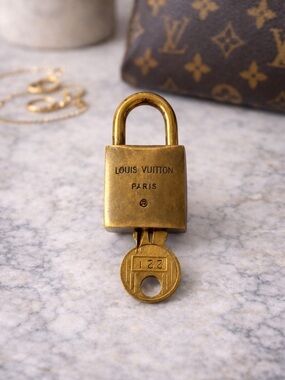 Louis Vuitton Gold Padlock Key Set #221 Brass Lock LV Bag Accessory Authentic